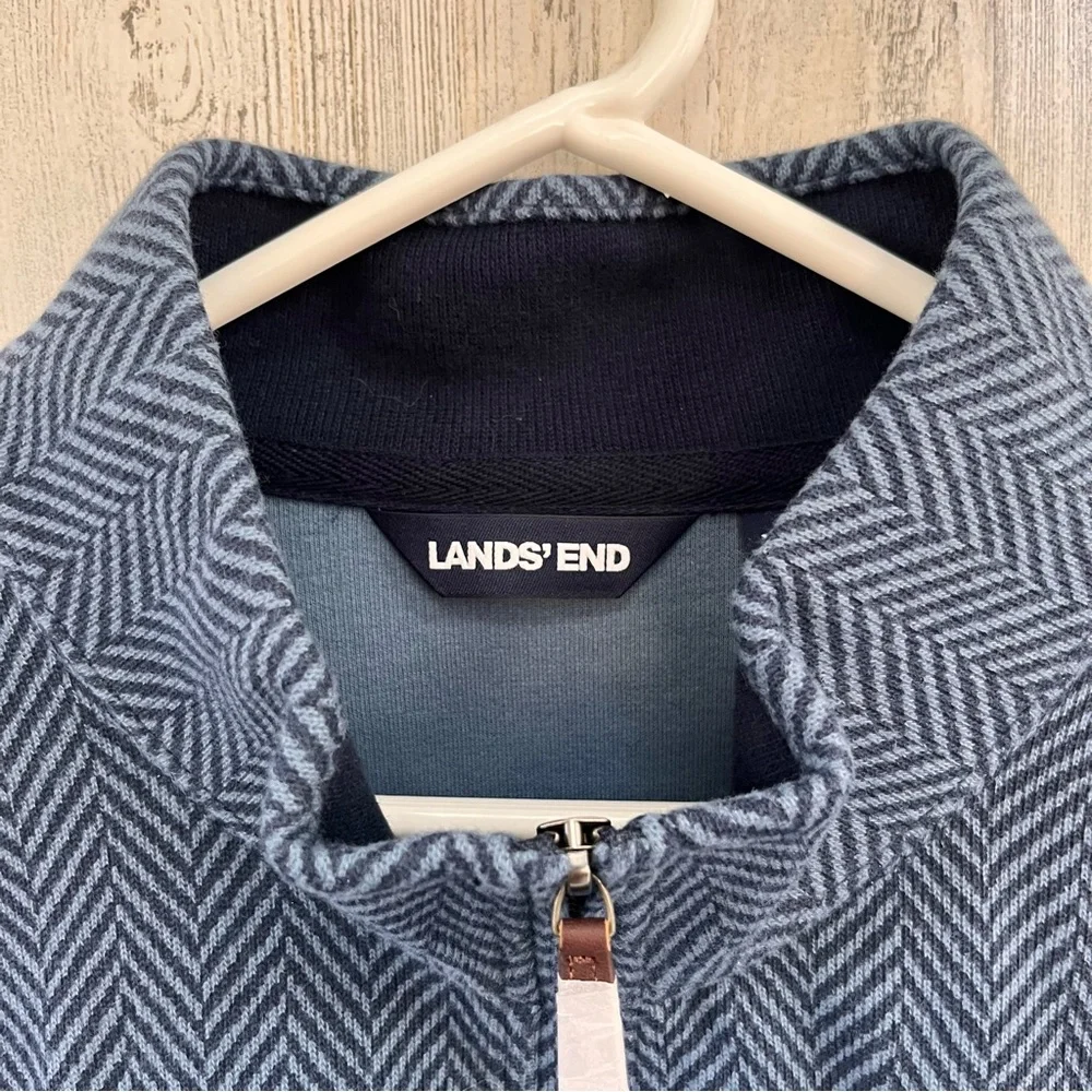 Lands’ End Men’s Size XXL 59-52 Herringbone 1/4 Zip Pullover Sweater Blue/Navy